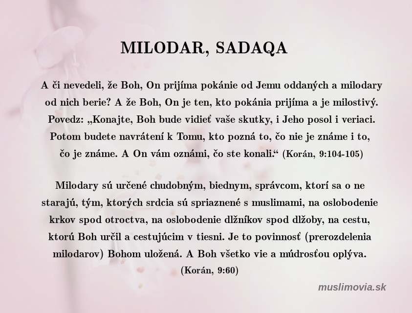 Milodar, sadaka, almužná, islam