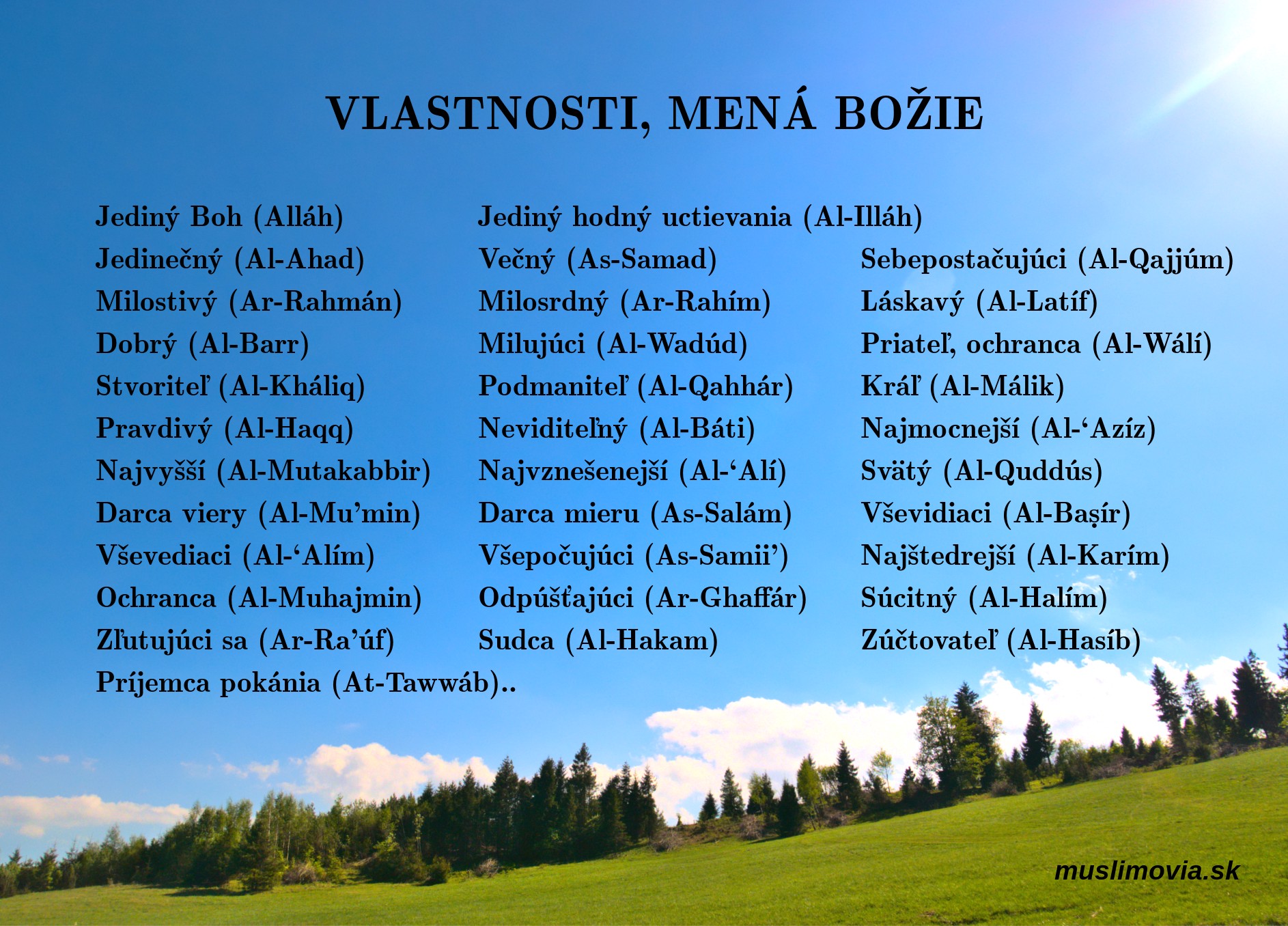 99 mien Božích, vlastnosti Allaha, Korán