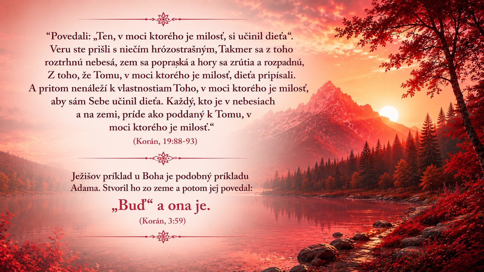 Boh neplodí, Korán 19:88, 3:59 Boh neplodí, Korán 19:88, 3:59