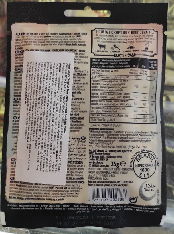 hovädzie sušené mäso Beef yerky značky Jack Links, halal hovädzie sušené mäso Beef yerky značky Jack Links, halal