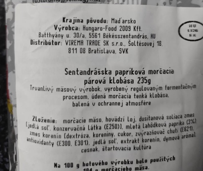 morčacia papriková klobása Pulyka Paprikás morčacia papriková klobása Pulyka Paprikás