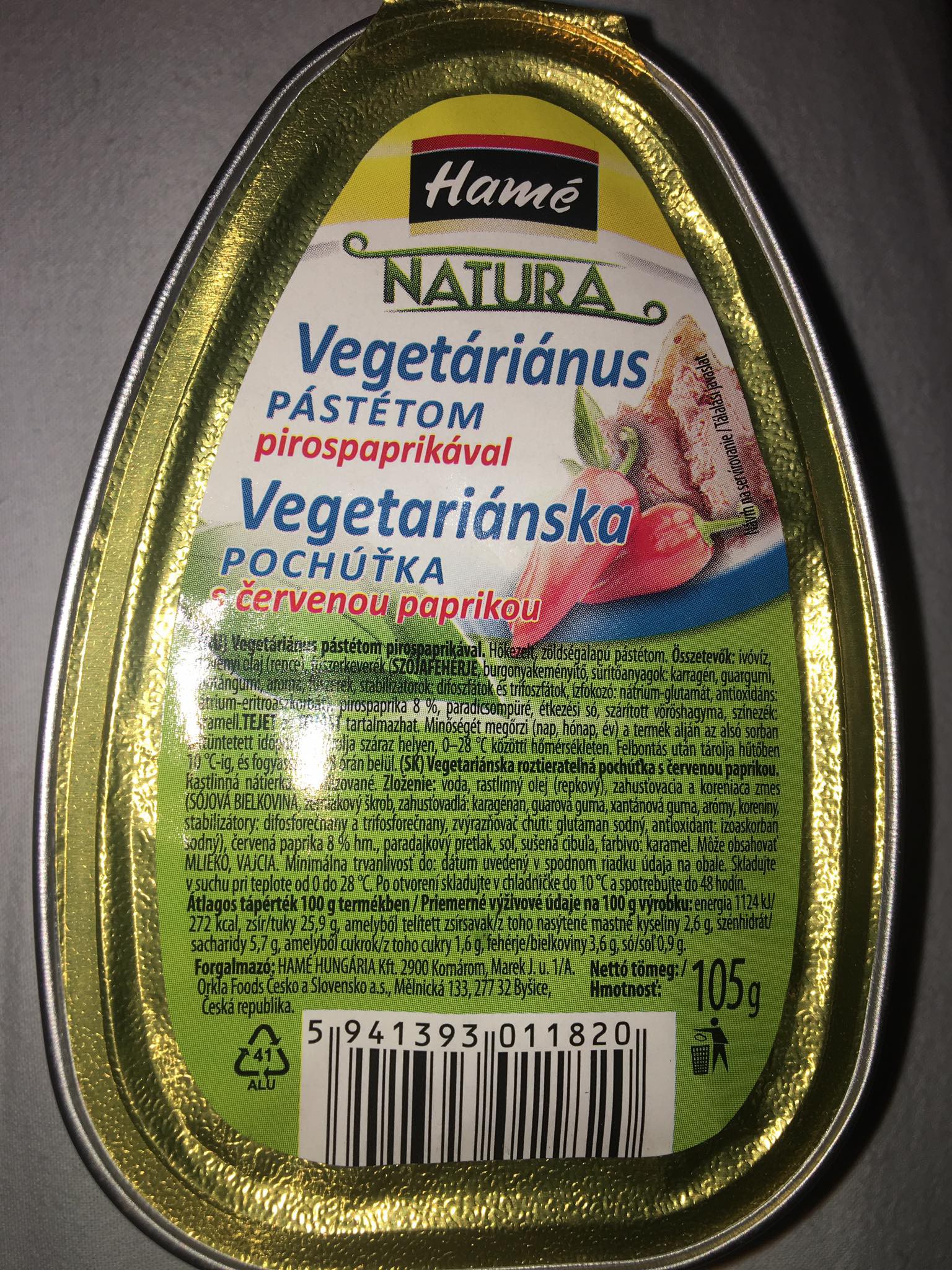 Vegetariánska roztierateľná pochúťka s červenou paprikou, Hamé
